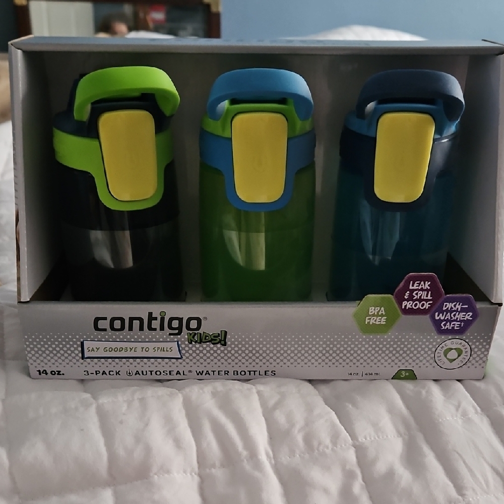 Contigo Kids 3-Pack Autoseal Bottles - Lime, Green, Teal with Yellow Accents